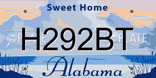 H292BT Alabama License Plate
