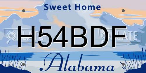 H54BDF Alabama License Plate