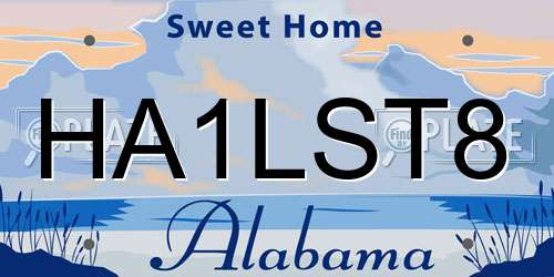 HA1LST8 Alabama License Plate