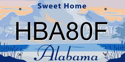 HBA80F Alabama License Plate