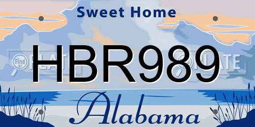 HBR989 Alabama License Plate