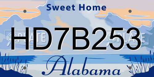 HD7B253 Alabama License Plate