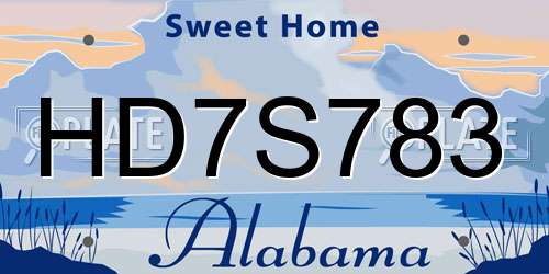 HD7S783 Alabama License Plate