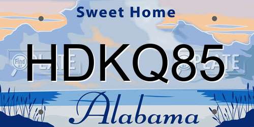 HDKQ85 Alabama License Plate