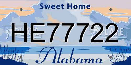 HE77722 Alabama License Plate