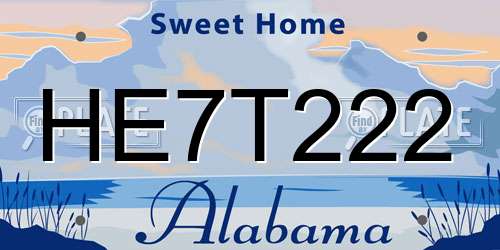 HE7T222 Alabama License Plate