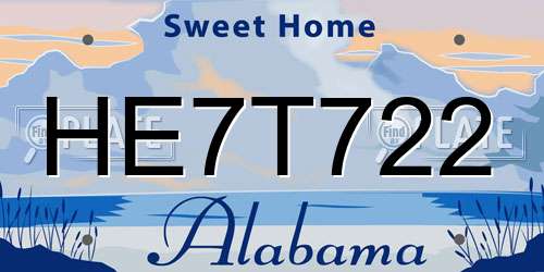 HE7T722 Alabama License Plate
