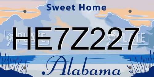 HE7Z227 Alabama License Plate