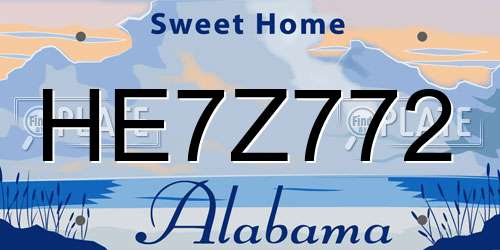 HE7Z772 Alabama License Plate