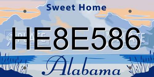 HE8E586 Alabama License Plate