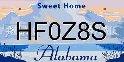 HF0Z8S Alabama License Plate