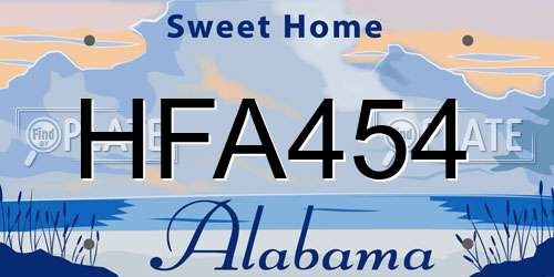 HFA454 Alabama License Plate