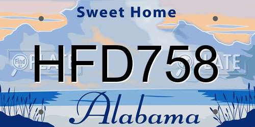HFD758 Alabama License Plate