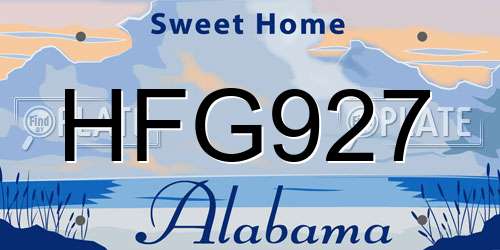 HFG927 Alabama License Plate