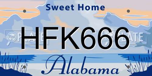 HFK666 Alabama License Plate