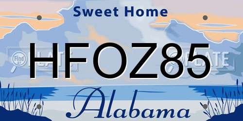 HFOZ85 Alabama License Plate