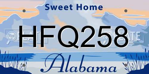HFQ258 Alabama License Plate