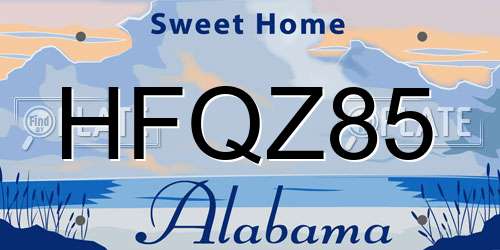 HFQZ85 Alabama License Plate