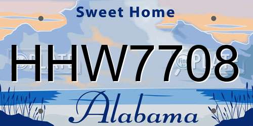HHW7708 Alabama License Plate