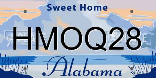 HMOQ28 Alabama License Plate