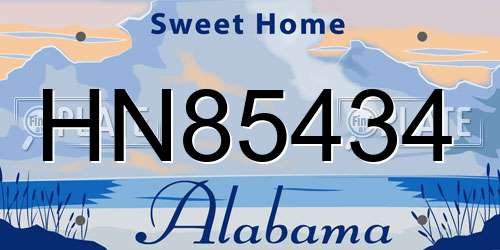 HN85434 Alabama License Plate