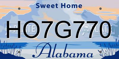 HO7G770 Alabama License Plate