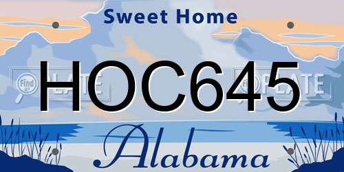 HOC645 Alabama License Plate