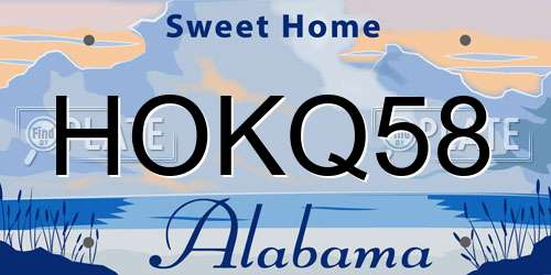 HOKQ58 Alabama License Plate