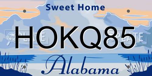 HOKQ85 Alabama License Plate