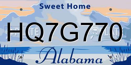 HQ7G770 Alabama License Plate