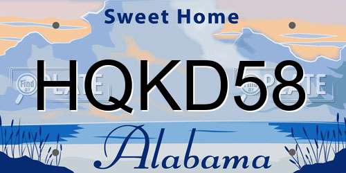 HQKD58 Alabama License Plate