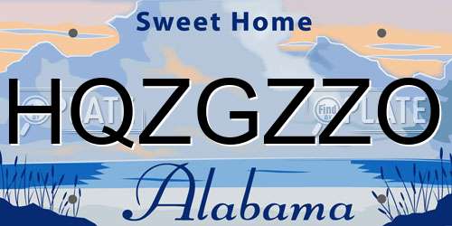 HQZGZZO Alabama License Plate