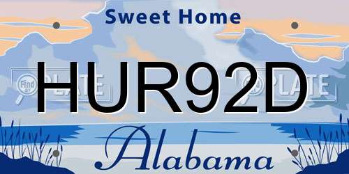 HUR92D Alabama License Plate
