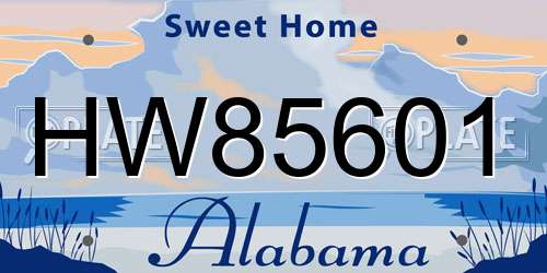 HW85601 Alabama License Plate