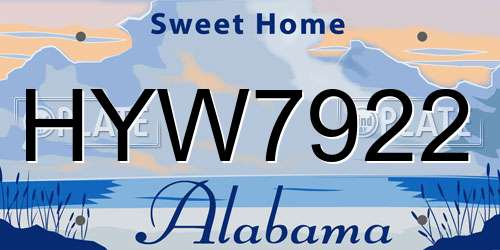 HYW7922 Alabama License Plate