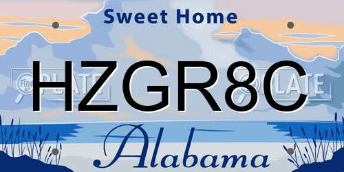 HZGR8C Alabama License Plate