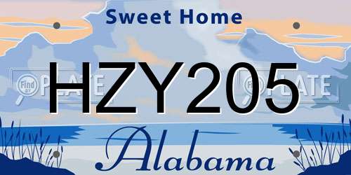 HZY205 Alabama License Plate