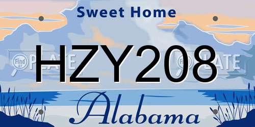 HZY208 Alabama License Plate