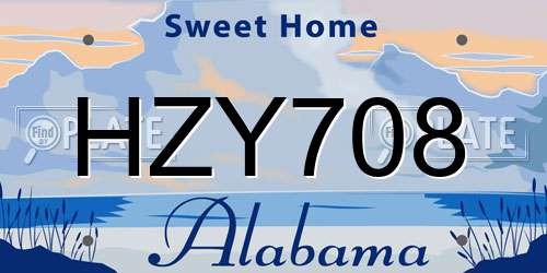 HZY708 Alabama License Plate