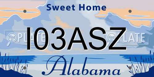 I03ASZ Alabama License Plate