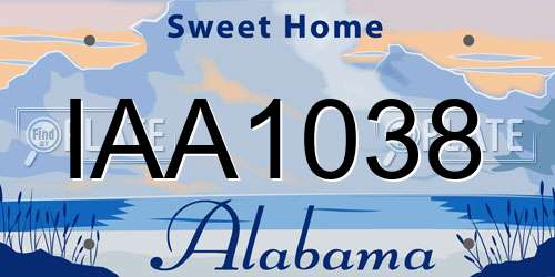 IAA1038 Alabama License Plate