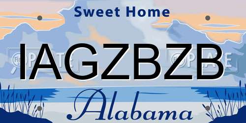 IAGZBZB Alabama License Plate