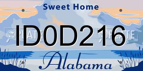 ID0D216 Alabama License Plate