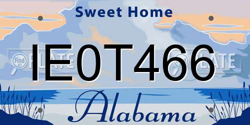 IE0T466 Alabama License Plate