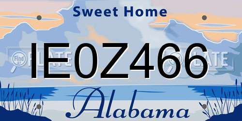 IE0Z466 Alabama License Plate