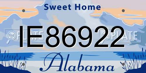 IE86922 Alabama License Plate
