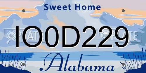 IO0D229 Alabama License Plate