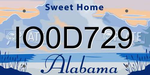 IO0D729 Alabama License Plate