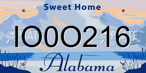 IO0O216 Alabama License Plate