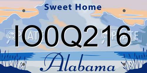 IO0Q216 Alabama License Plate
